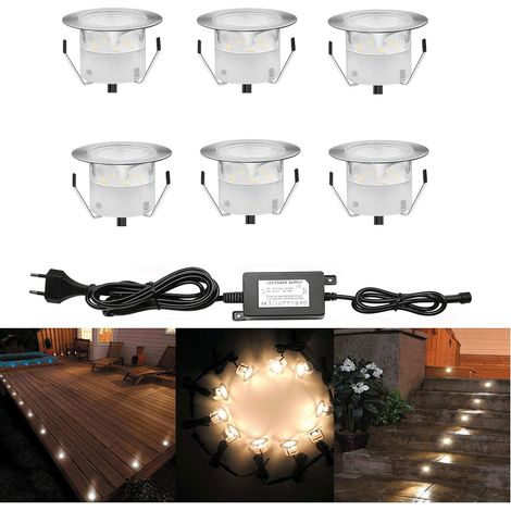 10 Spot LED Eclairage Extérieur Encastrable Sol Terrasse Bois,45mm Spots Encastré Extérieur Fait en IP67 DC12V 1W Avec Alimentation EU Pour Jardin Escalier Patio RGB (1/5)