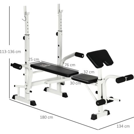 Banco de musculación multifunción con soporte para barra, pupitre bíceps y prensa de piernas (1/4)
