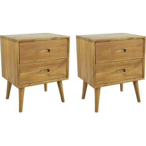 Comodino 2 cassetti Legno di Mindi Naturale - Lotto di 2 - PONIDA (1/5)