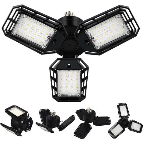 Lumières de garage à LED, plafonnier de magasin à LED, lumière LED à visser 6500K avec 3 panneaux déformables, pour sous-sol d'atelier de garage, E27 (1/4)