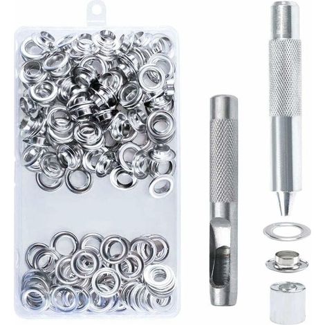 100pcs Ensembles Oeillets 14mm Oeillet Kit Oeillets Outils Métal Oeillet Oeillet Kit avec Oeillet Outils pour Toile Tarp Tente Réparation Argent, Ensoleillé (1/5)