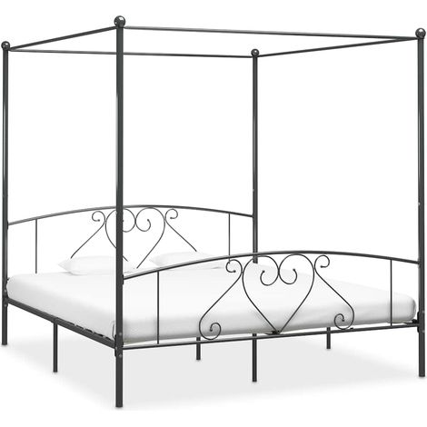 Estructura cama con dosel sin colchón metal gris 180x200 cm (1/5)