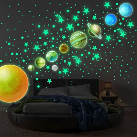 Nove pianeti adornano stelle che si illuminano al buio adesivi murali fluorescenti per camerette, decorazioni (1/4)