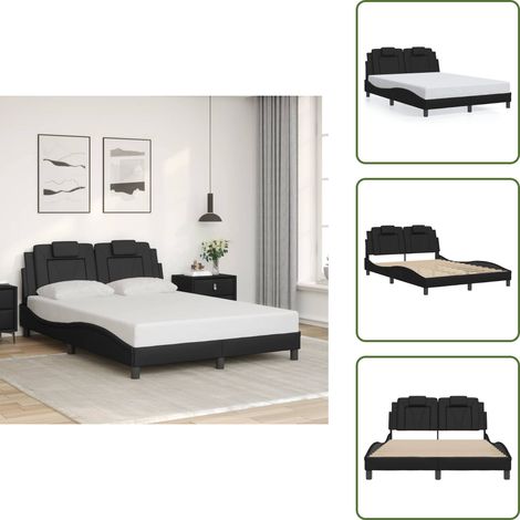 The Living Store Bettgestell mit Kopfteil Schwarz 140x200 cm Kunstleder - Bettstellengestell - Doppelbett - Schlafzimmermöbel - Schwarzes Bettgestell - Kunstlederbett