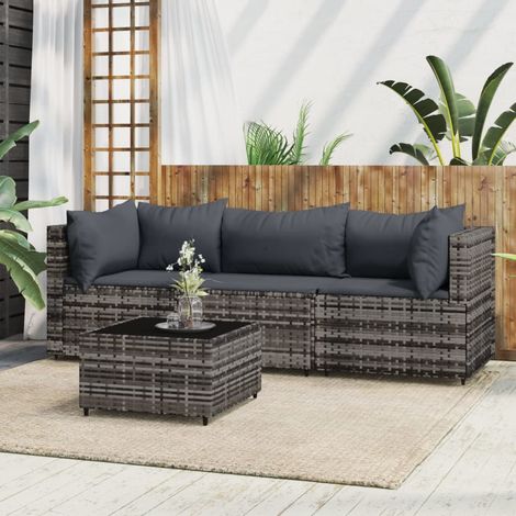 Salon de jardin 4 pcs - Ensemble Table et Chaise de Jardin - avec coussins Gris Résine tressée BV546829 - BonneVie (1/5)