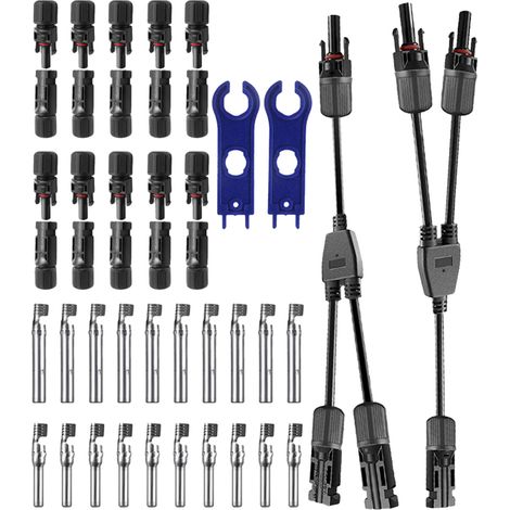 10 pares conectores solares macho/hembra – Y 1→2 ramas – IP67 estanco – Herramienta de montaje y llave incluidas – Para paneles solares DIY (1/5)