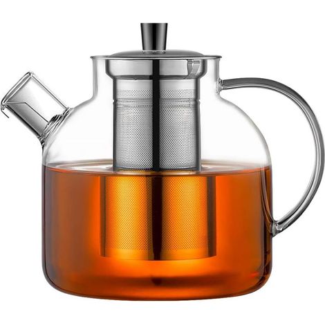 Théière en verre, bouilloire de 1500 ml pour plaque de cuisson avec insert, en verre borosilicate transparent. (1/4)