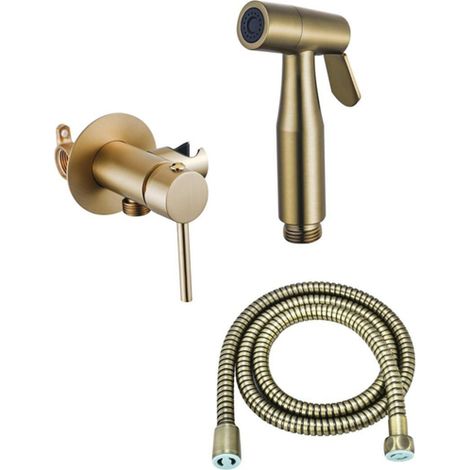FugaFlow Eccelente Mitigeur d'accès Ensemble bidet - support de douchette - flexible de douche 100cm - douchette bidet - laiton brossé