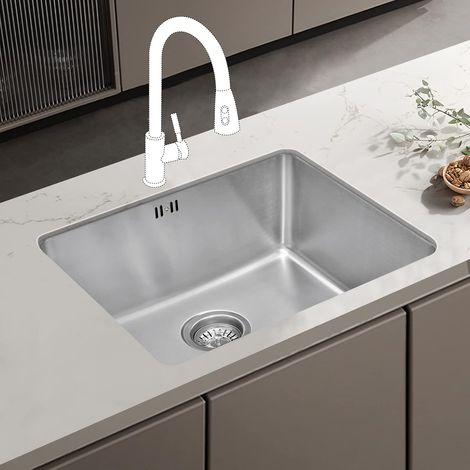 JASSFERRY Undermount Stainless Steel Kitchen Sink 1 Single Deep Square Bowl with Strainer Waste kit, 540 x 440 mm