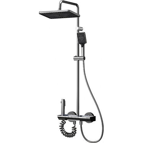 Vicmhuang – Colonne de douche mécanique avec tête carrée – 4 modes de jet – Pomme haute 26x17cm en aluminium gris – Montage mural
