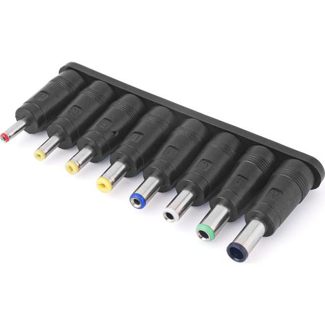 Adaptateur DC 8 Connecteurs, Adaptateur Secteur à Prise Jack Cylindrique 5,5x2,1 mm Adaptateur Femelle vers Mâle Kit de Connecteurs pour Moniteur Webcam Routeur Mini PC Ordinateur Portable (1/5)