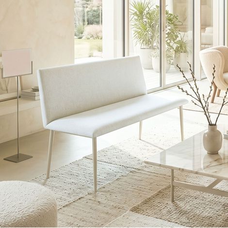 Banc de salle à manger 2 places avec dossier, 120 cm, tissu aspect lin, beige OKMYHOME (1/5)