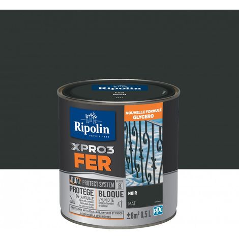 Ripolin – Peinture fer glycéro mat noir 0,5 L – Antirouille et primaire pour métal – Application facile sur supports à reliefs (1/5)