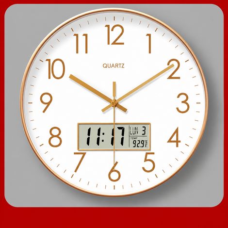 Horloge murale ronde 14 pouces 6514 cadre doré avec calendrier silencieuse 14 réf 5380 37,5 × 36,5 × 5 cm 1,22 kg – Livraison gratuite