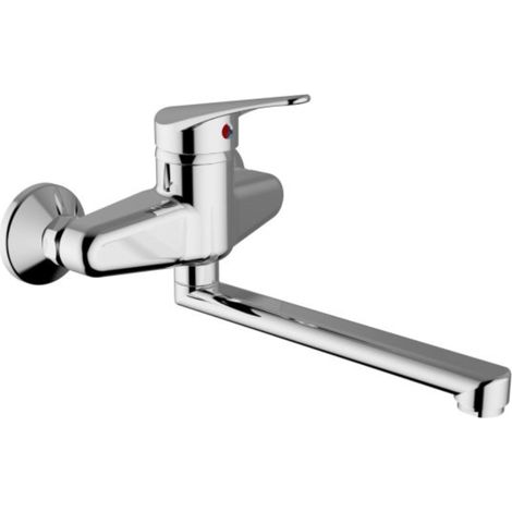 Schläfer 480110 Miscelatore Lavello a Parete Start Cromo con canna girevole, Adatto la per Cucina, Bagno, Lavanderia, Rubinetto a Muro eccentrici a S - int. fori 15/17 cm (1/5)