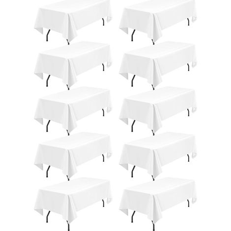 Lot de 10 nappes rectangulaires en polyester blanc 153x260 cm, lavables
