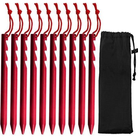 Piquets De Tente - Aluminium - Pour Camping Et Extérieur - 10 Pièces - Rouge (1/5)
