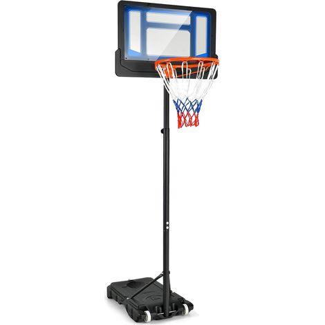GOPLUS Panier de Basket-Ball Portable avec roulettes, Hauteur Réglable de 1,50 à 2,50m, Panneau en PE, Sol Remplissable, Intérieur et Extérieur pour Enfants, Bleu (1/5)