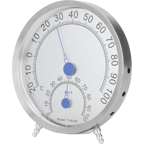 Thermomètre rond inox étanche résistant à la chaleur, hygromètre extérieur avec support, mesure température et humidité (1/5)
