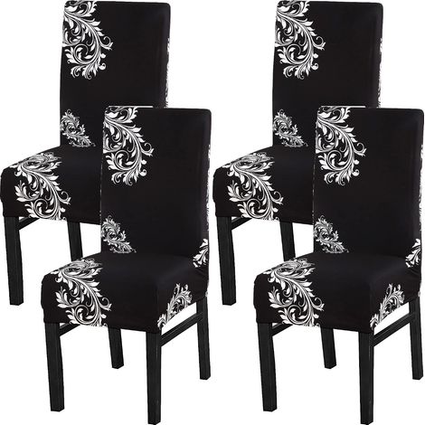 Lot de 4 housses de chaises de salle à manger - noires - dossier haut - extensibles - pour chaises à oreilles (1/4)