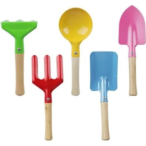 Kit de pelle à main pour enfants à partir de 3 ans - Avec pelle, râteau, râteau, bêche, cuillère, râteau, fourchette, râteau, outils de jardin pour enfants, jouets de sable pour enfants (1/5)