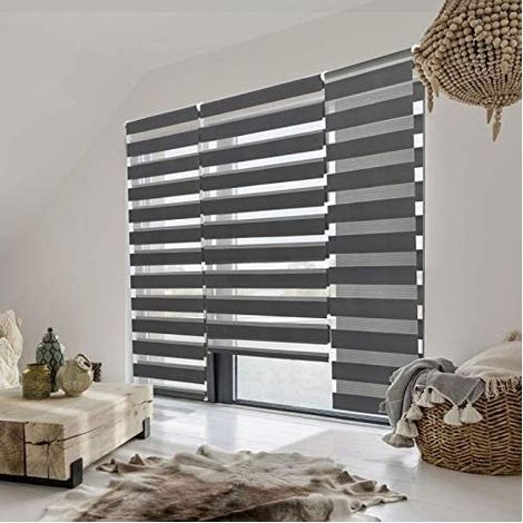 Store enrouleur jour-nuit, fixation sans perçage DIMENSIONS ET COULEURS AU CHOIX - Anthracite - 180 cm - 57 cm.