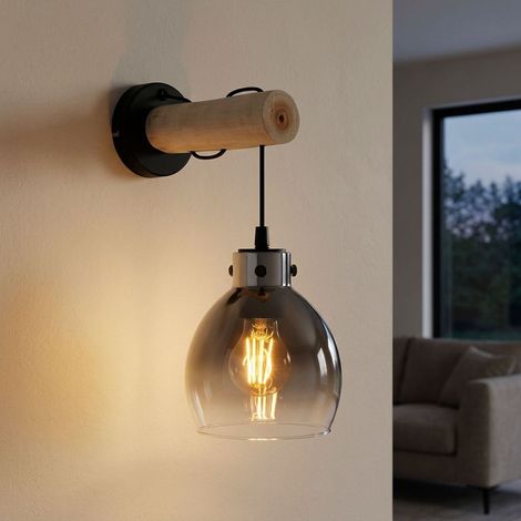 Applique murale LED, lampe de salon, verre fumé, métal noir, H 33 cm (1/5)