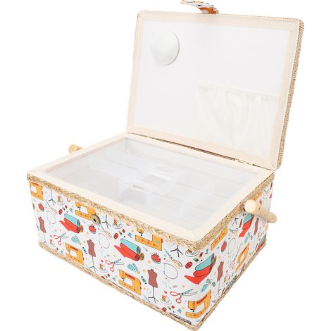 Panier à couture grande capacité, boîte de rangement portable avec plateau en plastique amovible (1/5)