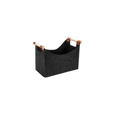 Porte-bûches en feutre, panier de rangement pour bois de chauffage, contenant en bois recouvert de feutre extra épais, poignée pliable et renforcée, 40 × 28 × 25 cm (1/5)