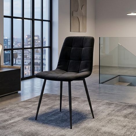 Chaise design métal noir & velours noir Frigg (1/4)