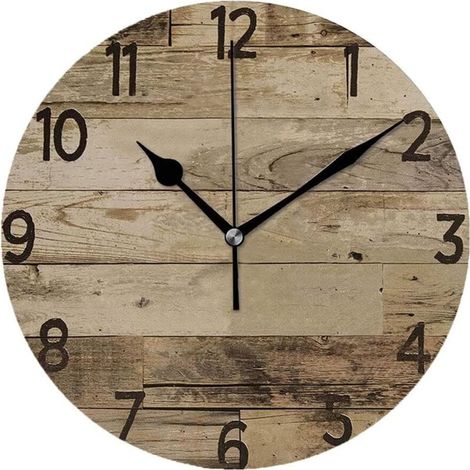 40cm Vintage Horloge Murale Digitale Design Ronde Moderne Mute Silencieuse en Bois Décoration, pour La Chambre École, Salon,Cuisine,Maison,Bureau (Kaki,40cm) (1/5)