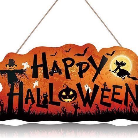 Fröhliches Halloween-Türschild, rustikale Geister-Kürbis-Hexe-Hängedekoration, Wanddekoration für Zuhause, Büro, Schule, Party, Spukhaus