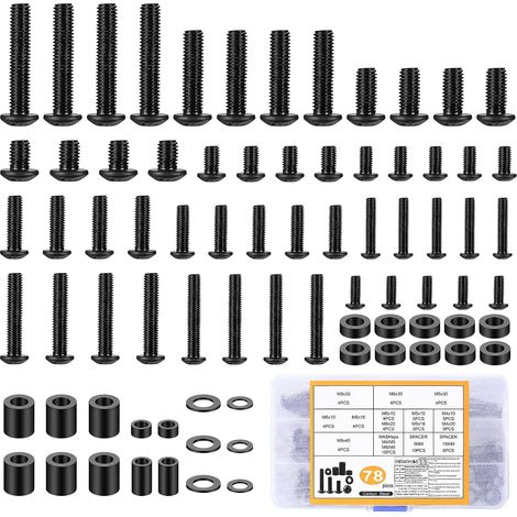 78 Pcs Kit de Vis de Montage TVs, Vis de Fixation Murale TV M4 M5 M6 M8 Vis VESA, Kit de Matériel de Montage TV pour Supports Muraux TVs, Boulons Téléviseurs Moniteur Jusqu'à 80 Pouces (1/5)