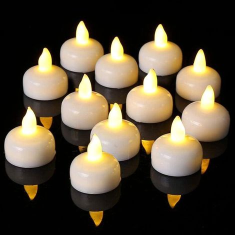 [Lot de 12] Bougies LED flottantes, réutilisables, bougies chauffe-plat, étanches sans flamme pour Piscine, baignoire, étang, fête et mariage-Fei Yu