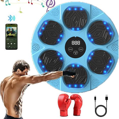 Boxer mit musik, led-boxer mit boxhandschuhen, tape für boxer der 9-take-geschwindigkeit, schüler und erwachsene, unterstützen bluetooth, blau