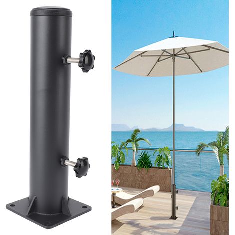 Soporte profesional para sombrilla, para montaje en terraza, construcción robusta y resistente de metal, acero al carbono, serie AA, modelo XX, negro. (1/5)