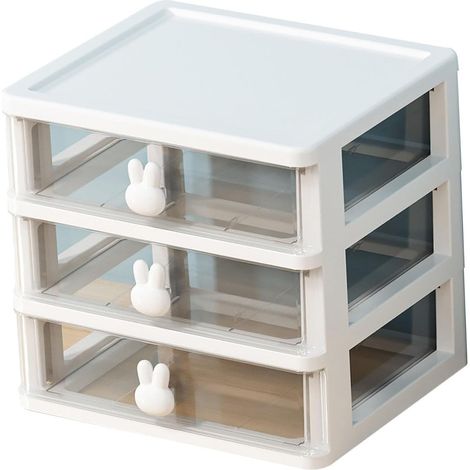 Clear Plastic Desktop Storage Box with 3 Drawers and Transparent Design for Office Supplies, Makeup and Cosmetics Organizer (1/5)