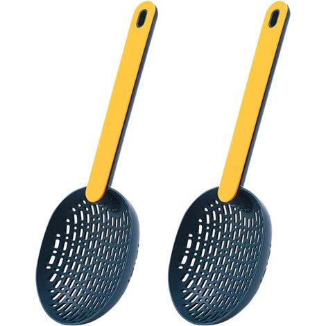 Schöpfkelle, Sieb, Schaumlöffel, Küchenlöffel, Abtropfschaufel, Schaumlöffel, Kunststoffschaufel, Ölfilter, blau-gelb – 2 Stück