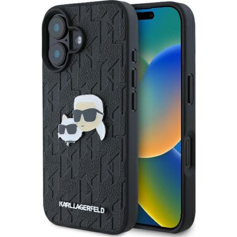 Karl Lagerfeld Monogramm Karl & Choupette Kopf-Anstecknadel - iPhone 16 Hülle (Schwarz) (1/5)