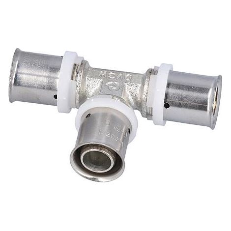 Raccord a sertir pour tube multicouche, piece T, etame 16x2mm