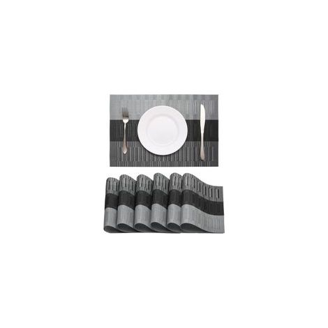 Sets de Table Lavable Lot de 6 Sets de Table PVC Sets de Table Plastique Set de Table Moderne Résistant à la Chaleur Antidérapant pour Cuisine Table à Manger, 45x30cm (Noir-Gris) (1/4)