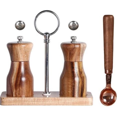 Moulin À Sel - Moulin À Poivre - Bois D'acacia - Rotor En Céramique - Réglable Fins/Grossiers - Rechargeable - Ensemble De 2 (1/4)