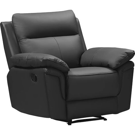 Vente-Unique – Fauteuil relax cuir de buffle noir – Dossier inclinable – Confort d'assise équilibré – Charge max 120 kg – Dimensions 98x92x102 cm (1/3)