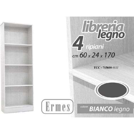 Trade Shop - MODERNES BÜCHERREGAL 4 FACHBÖDEN 170X60X24CM SCHRANK ERMES HOLZ WEISS 715600 - (1/2)