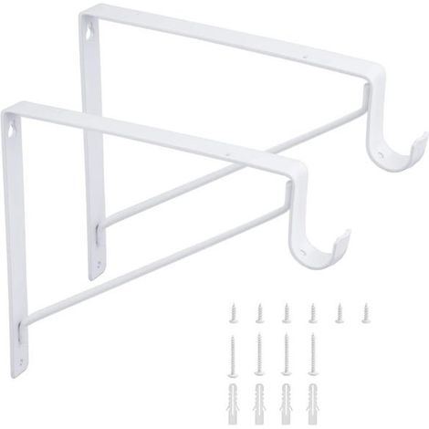 Set di 2 staffe di supporto resistenti per asta appendiabiti, colore bianco (1/5)