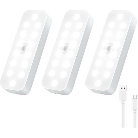 Luce notturna a LED - Luce notturna con sensore di movimento - Lampada LED wireless - Confezione da 3 - Luce bianca 6000K - Magnetica - Con illuminazione - Giorno/Notte e rilevamento del movimento (1/5)