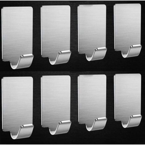 Adhesive Wall Hooks, 8 Stainless Steel Hooks, 10kg Max Capacity, Towel and Robe Hook, Coat Hook, Wall Hook for Bathroom and Kitchen, Waterproof, Rustproof (1/5)