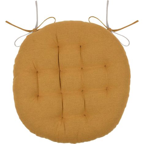 Galette de chaise ronde et bicolore Jaune Curry 38x38 cm