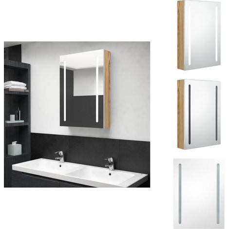 Armoire de salle de bain à miroir LED blanc et chêne 50x13x70cm - Armoire Salle De Bain - Meuble Salle De Bain - Miroir Led - Éclairage Vanity - Rangement Salle De Bain (1/5)