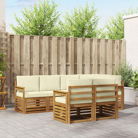 Ecksofa Set mit Kissen 7 pcs Natur und Creme Massivholz Akazie (1/5)